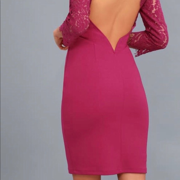 Lulus Women's Lace Bodycon Dress Magenta - Picture 4 of 4